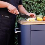 mobile preparation kitchen acacia wood chopping surface and knife storage